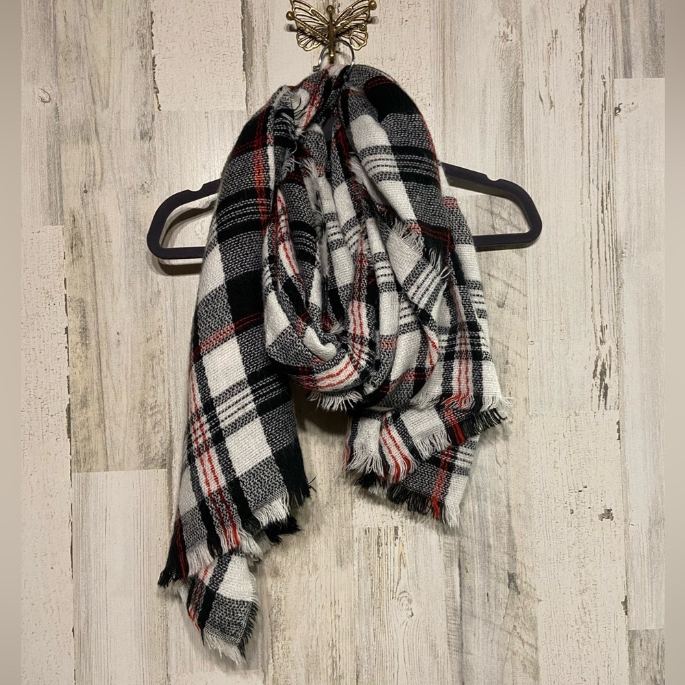 Mixit Flannel Print Frayed Blanket Scarf